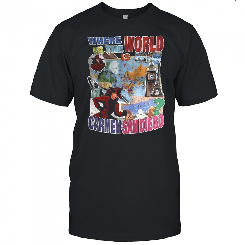 Where in the World is Carmen Sandiego cartoon retro shirt