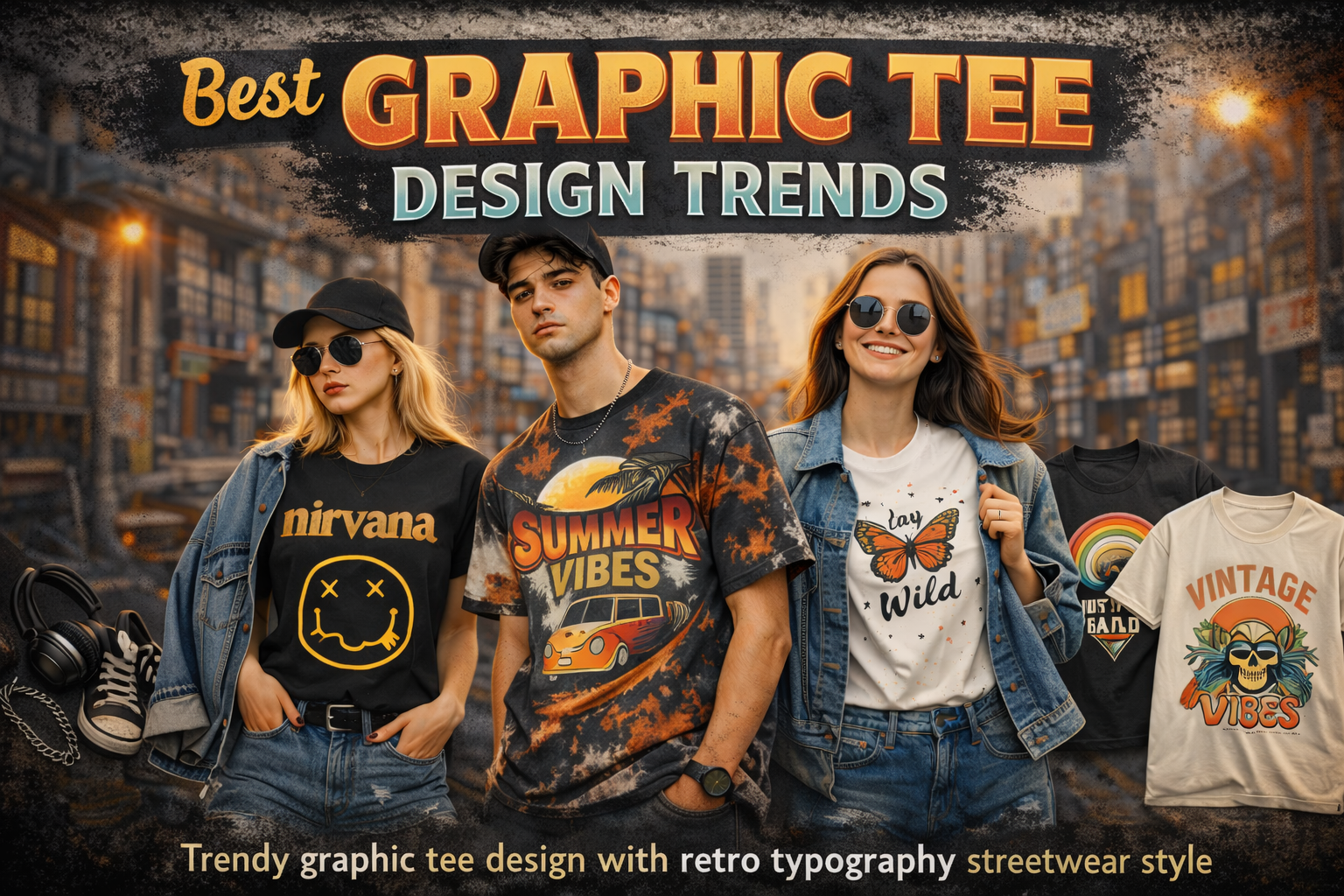 trendy graphic tee design with retro typography streetwear style