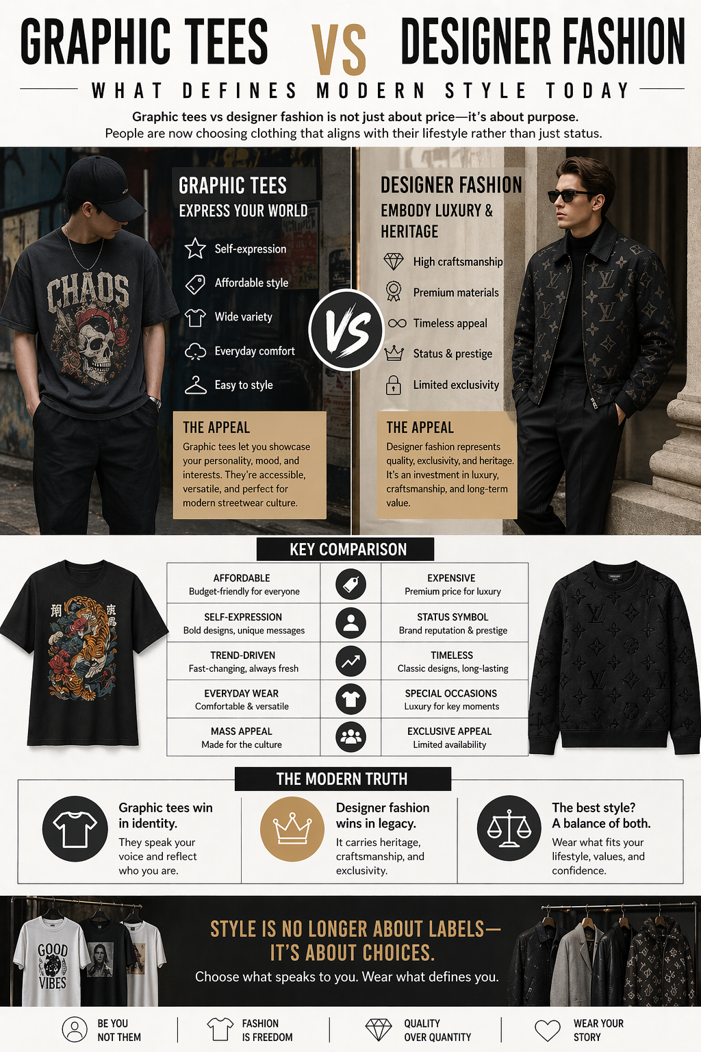 graphic tees vs designer fashion style comparison